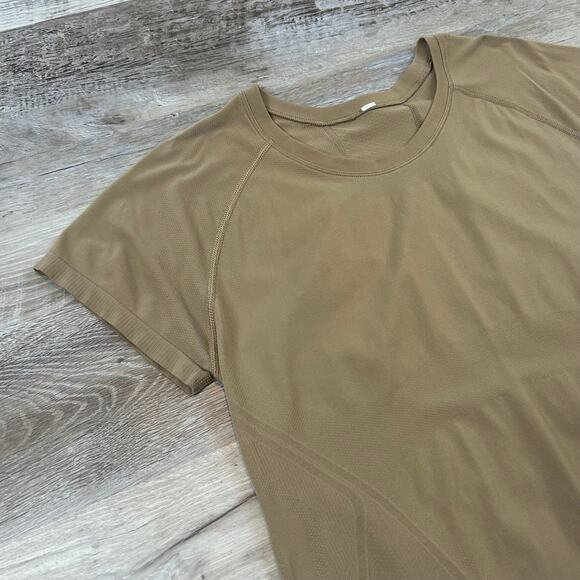 Lululemon Seamless Performance Tee Bronze Green Short Sleeve Ribbed Active Top M - Picture 2 of 6